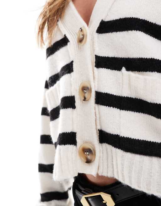 Miss Selfridge seam detail boxy cardigan in mono stripe, 3 of 4