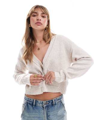 seam detail boxy cardigan in oatmeal-Neutral