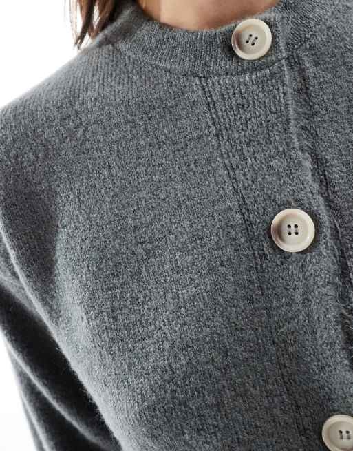 Miss Selfridge seam detail crew neck boxy cardigan in grey
