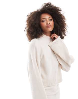 seam detail funnel neck sweater in oatmeal-Neutral