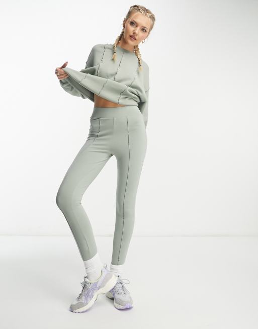 Missguided Petite loungewear co-ord fluffy ribbed legging in grey, ASOS