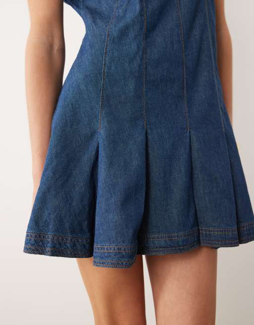 Miss Selfridge seam detail mini dress in mid blue wash, 4 of 4