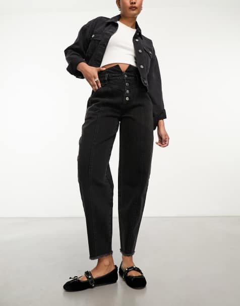 Miss Selfridge seam detail peg leg jean in black wash - view 1