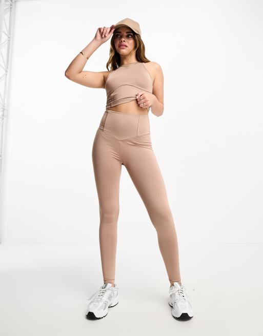 Miss Selfridge seam detail racer top in mocha - part of a set