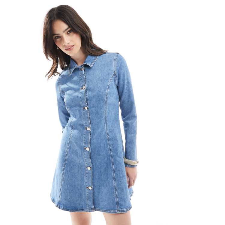white christmas dresses Notched Flare Sleeve Denim Dress Medium / XL main image 1