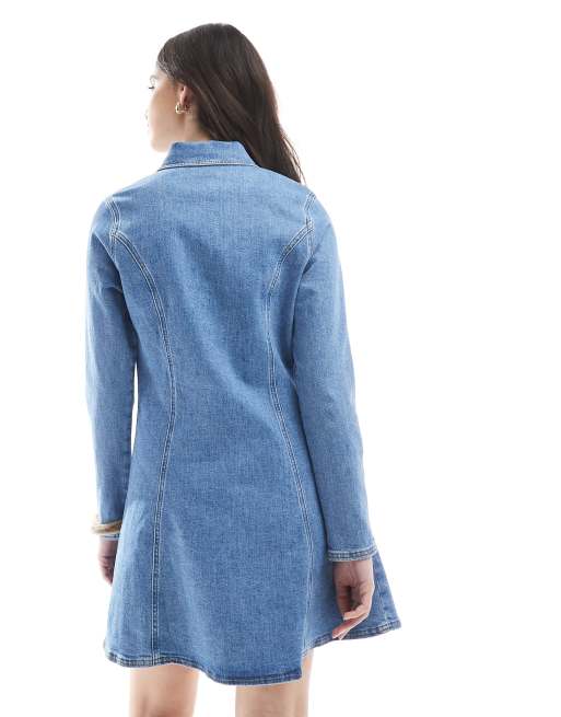 white christmas dresses Blue Acid Wash Denim Fit & Flare Dress – BellanBlue main image 1