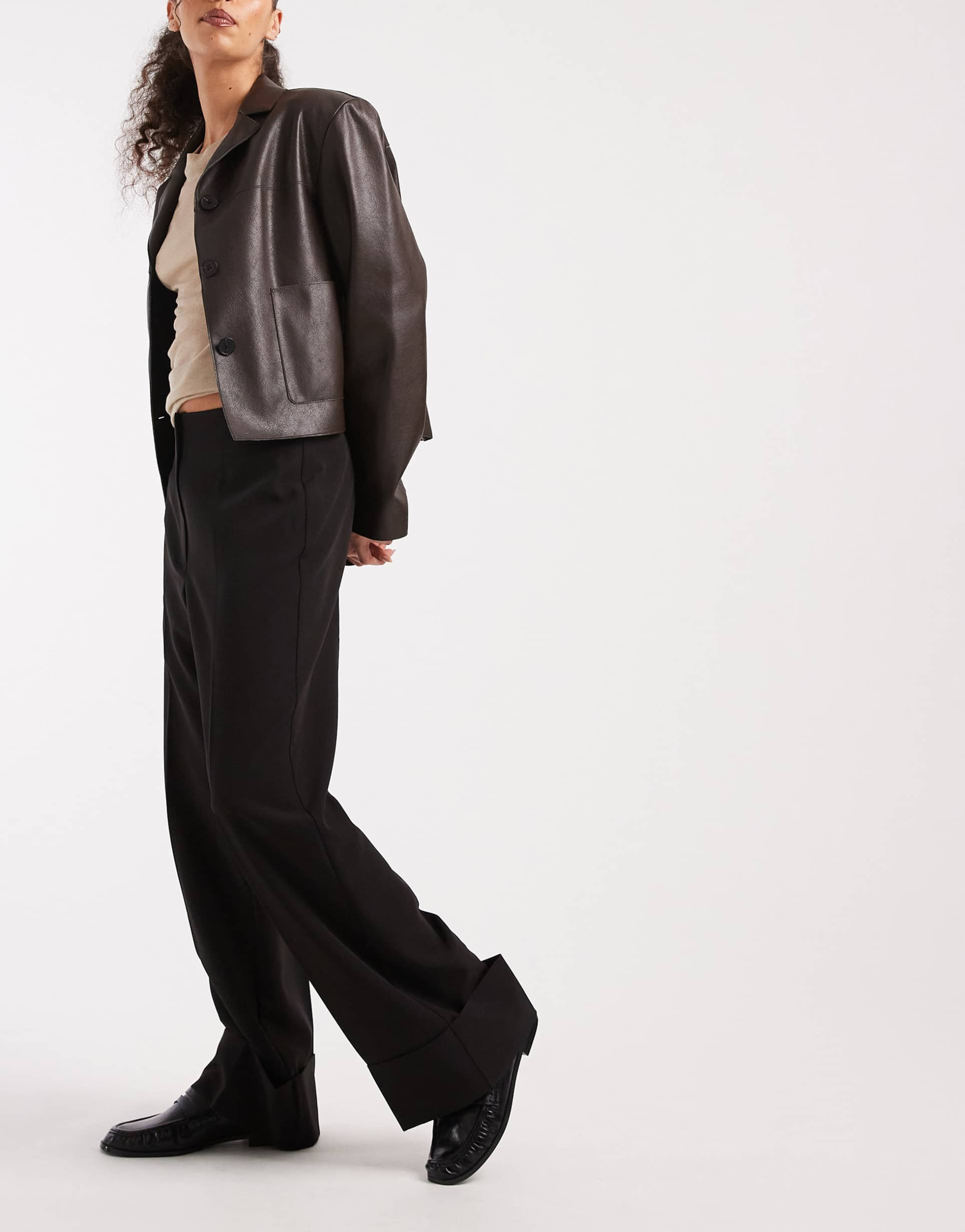 miss selfridge seam detail wide leg tailored pants in black