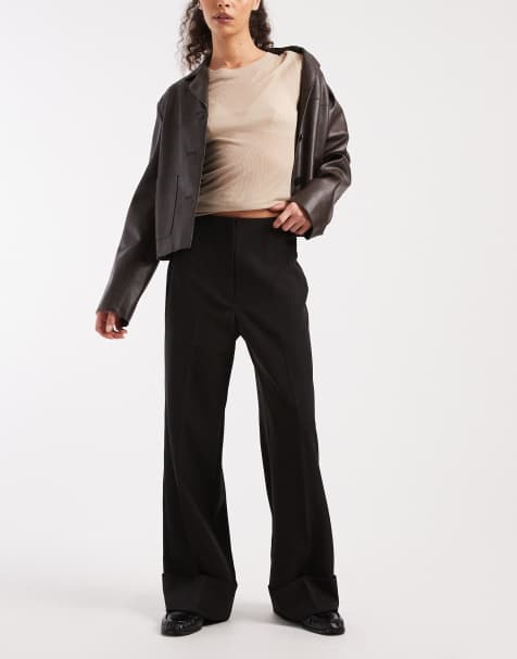 Miss Selfridge seam detail wide leg tailored trouser in black - view 1