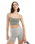 [Miss Selfridge] Miss Selfridge seamless bralet cami top in khaki-Green L KHAKI