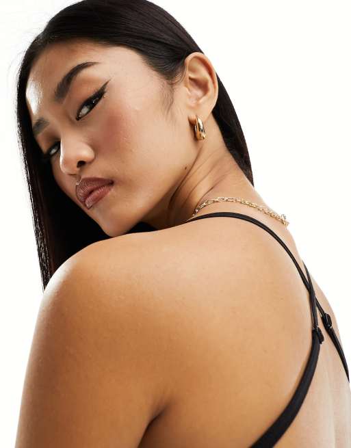 Miss Selfridge seamless cross back bodysuit in black, 4 of 4
