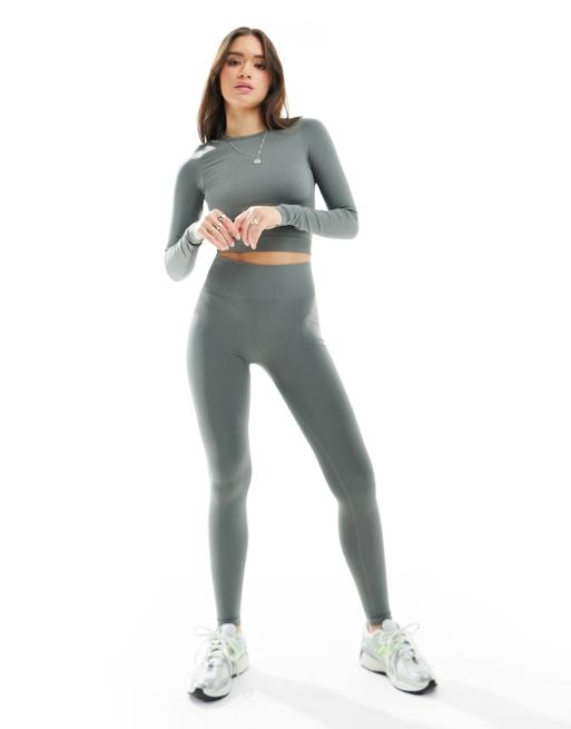 Miss Selfridge seamless long sleeve top in khaki (part of a set), 2 of 4