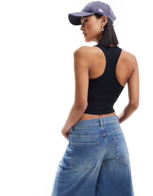 Miss Selfridge seamless racer top in black | ASOS