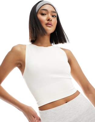 Miss Selfridge Seamless Racer Top In Cream-white