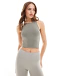 [Miss Selfridge] Miss Selfridge seamless racer top in khaki-Green L KHAKI