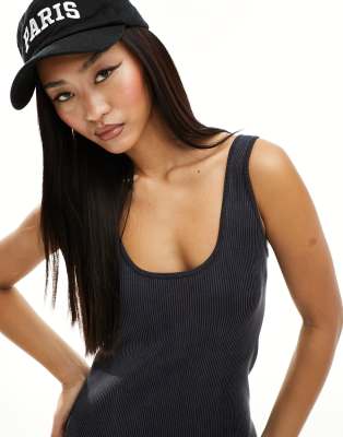 seamless rib unitard in washed gray