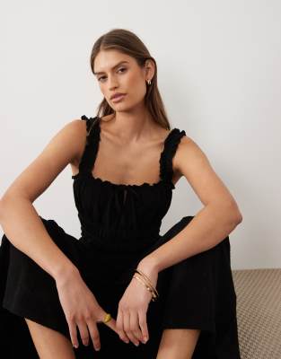 Miss Selfridge seersucker shirred detail maxi dress in black