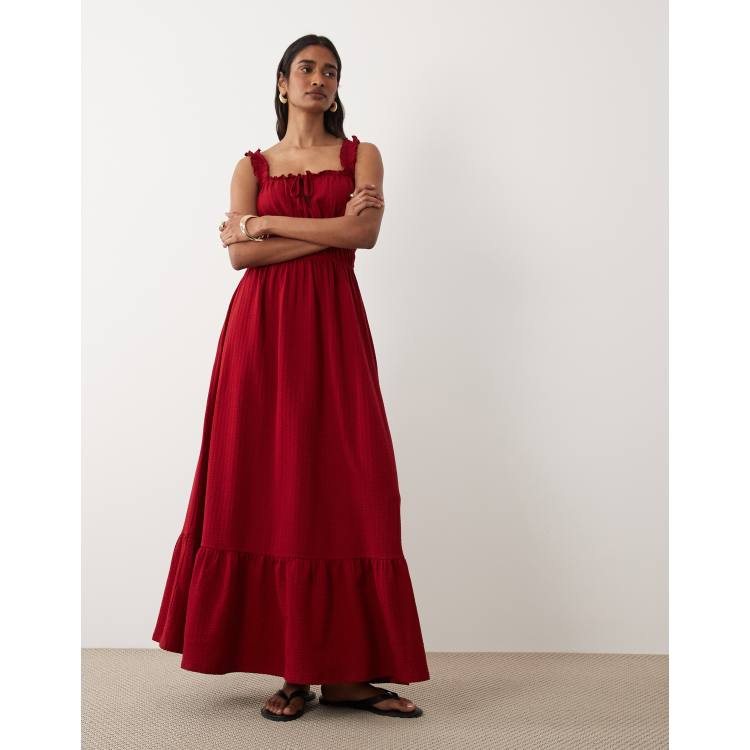 red tier dress Halter Red Ruffle Tiered A-Line Prom Dress  FancyVestido