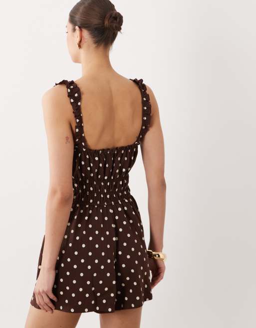 Miss Selfridge seersucker shirred playsuit in polka dot, 4 of 4