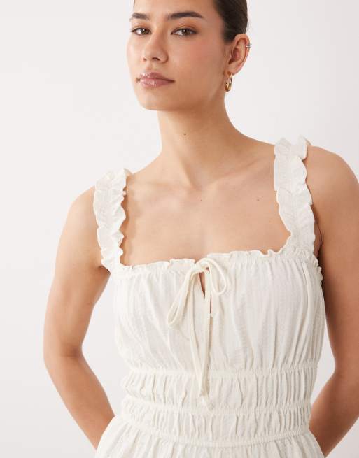 Miss Selfridge seersucker shirred romper in cream, 2 of 4