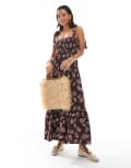 [Miss Selfridge] Miss Selfridge seersucker tie-shoulder tiered maxi dress in shell print-Multi 18 Shell print