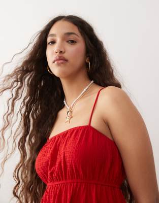 Miss Selfridge seersucker tiered smock dress in red