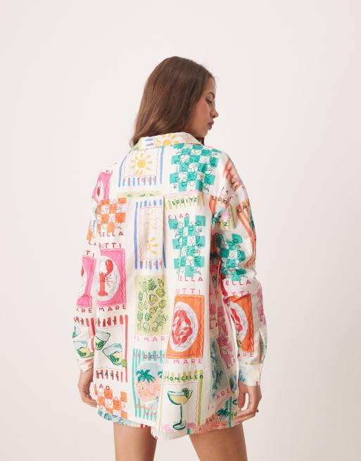 Miss Selfridge – Semestermönstrad skjorta i oversize, del av set, 3 av 4
