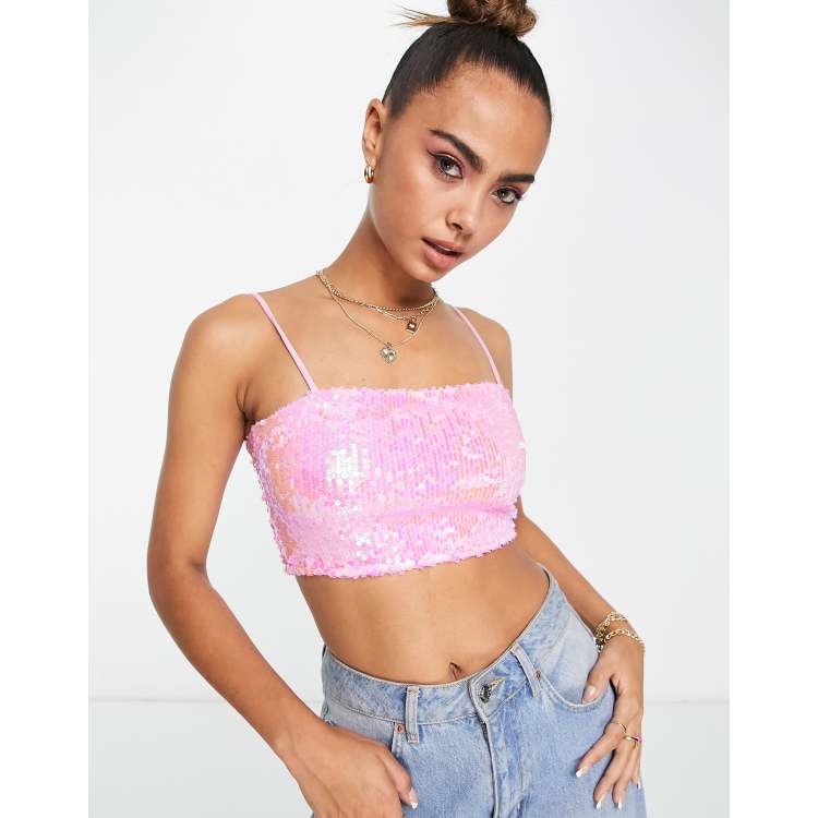 Miss Selfridge sequin bandeau top in pink