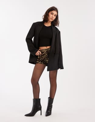 Miss Selfridge Sequin Booty Shorts-gold In Black