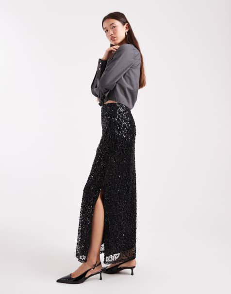 Miss Selfridge sequin maxi skirt in black - view 1