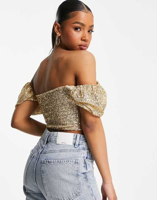 Sequin puff sleeve store top