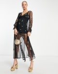 [Miss Selfridge] Miss Selfridge sequin star sheer mesh maxi dress in black 10 BLACK