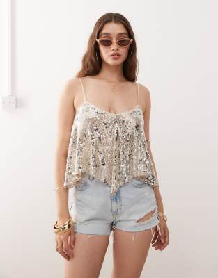 sequin structured cami top-Gold