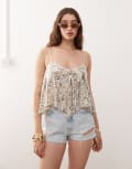 [Miss Selfridge] Miss Selfridge sequin structured cami top-Gold 4 SILVER