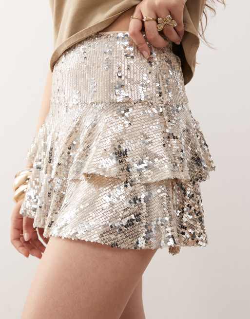 Miss Selfridge sequin tiered skort