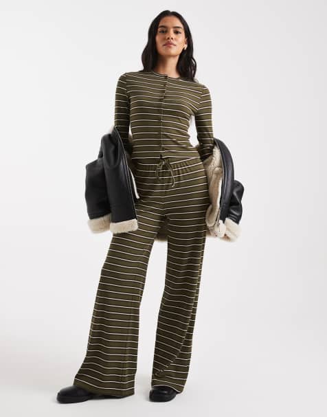 Miss Selfridge set in olive stripes - view 1