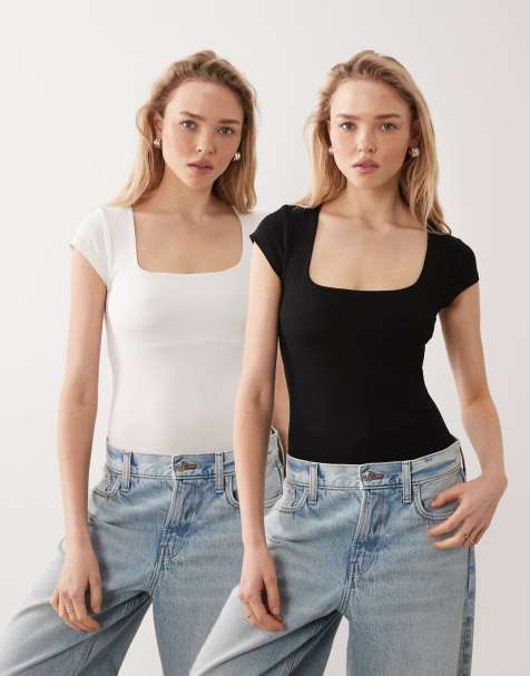 Miss Selfridge - Set van 2 body's met kapmouwtjes en vierkante hals - view 1
