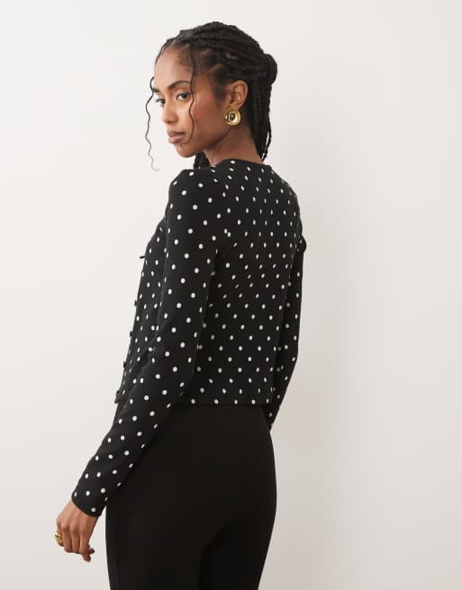 Miss Selfridge - Set van geribbeld vest en cami in zwart met stippen, 4 van 4