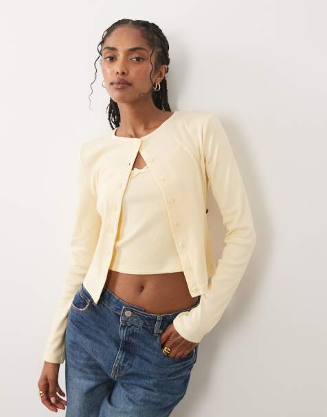 Miss Selfridge - Set van geribbeld vest en camitop in lichtgeel - view 1