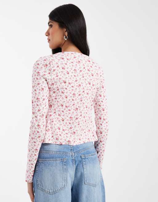 Miss Selfridge - Set van geribbeld vest en hemdje in fijne print, 4 van 4