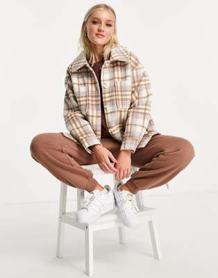 Miss Selfridge shacket in lilac check - ASOS Price Checker