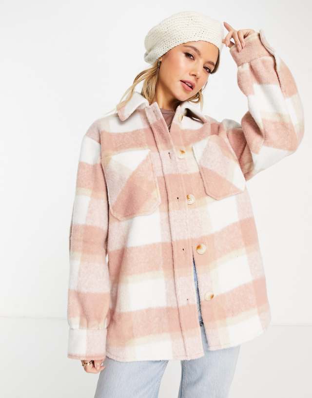 Miss Selfridge shacket in pink check