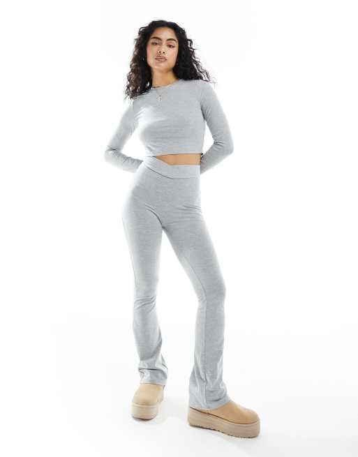 Tall Grey Marl Deep Waistband Fold Over Pants