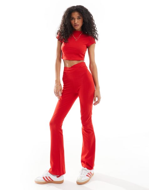 Miss Selfridge shaped front flare legging co-ord in red - view 1