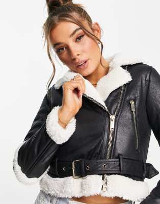 cropped black shearling jacket