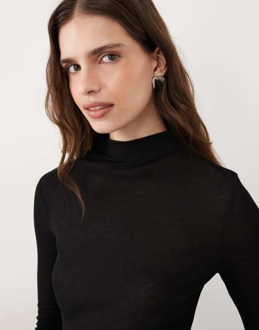 Miss Selfridge sheer high neck top black, 3 of 4