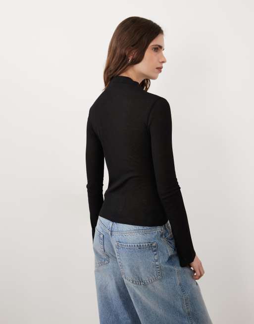 Miss Selfridge sheer high neck top black, 4 of 4