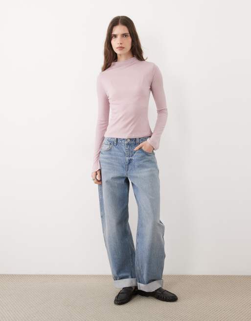 Miss Selfridge sheer high neck top in pink, 2 of 4