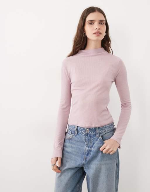 Miss Selfridge sheer high neck top in pink, 3 of 4