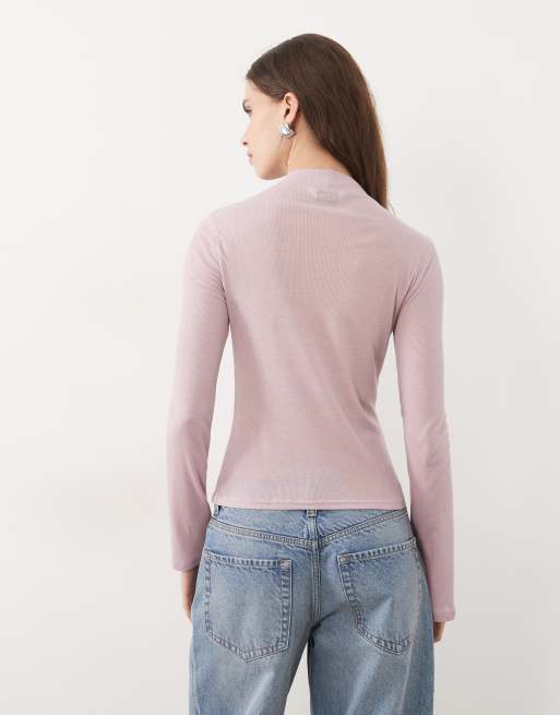 Miss Selfridge sheer high neck top in pink, 4 of 4