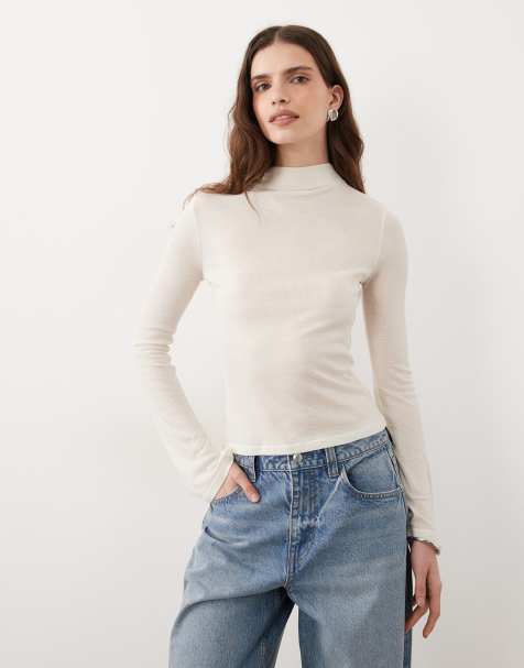 Miss Selfridge sheer high neck top in white - view 1